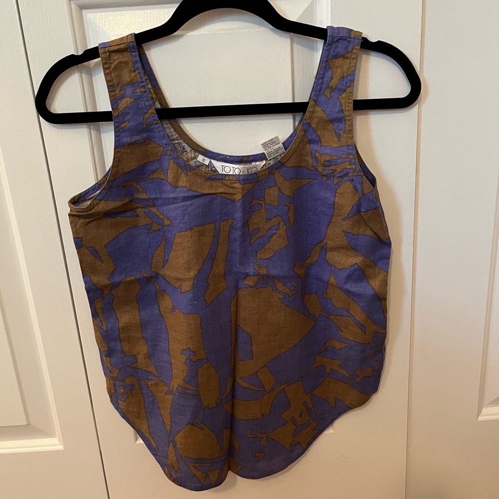 Tory Burch Purple and Brown Abstract Scoop Tank